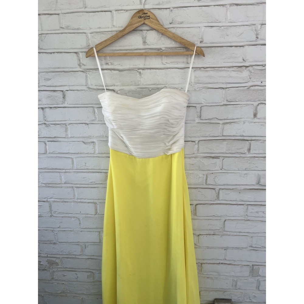 Allure Bridals Bridesmaids Dress Cream & Yellow Ruched Chiffon Strapless Gown 12